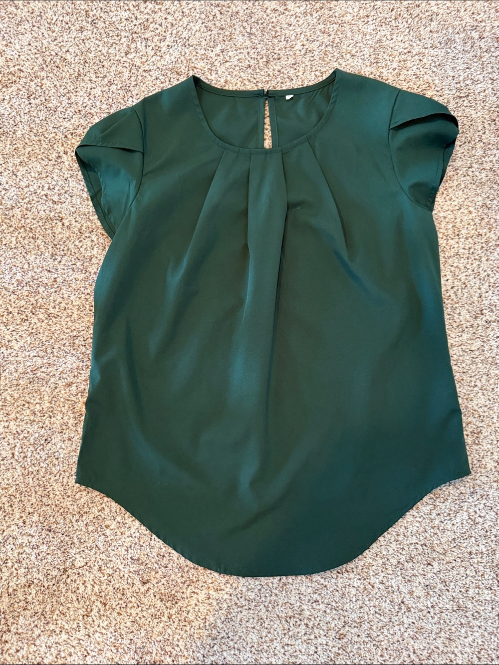Women's Emerald Green Short Sleeve Pleat Front Top